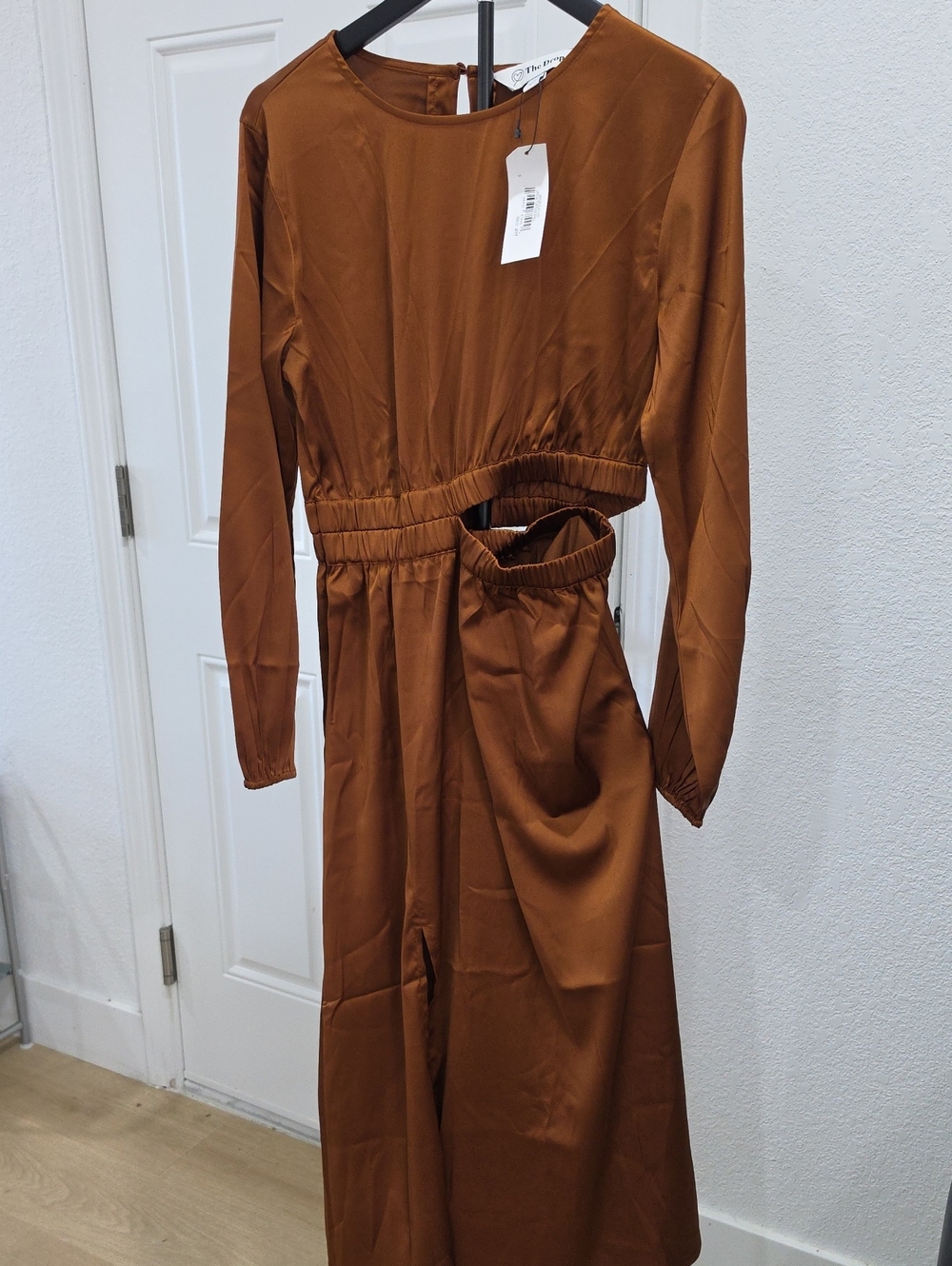 The Line by K Rust Brown Long-Sleeve Cutout Jumpsuit